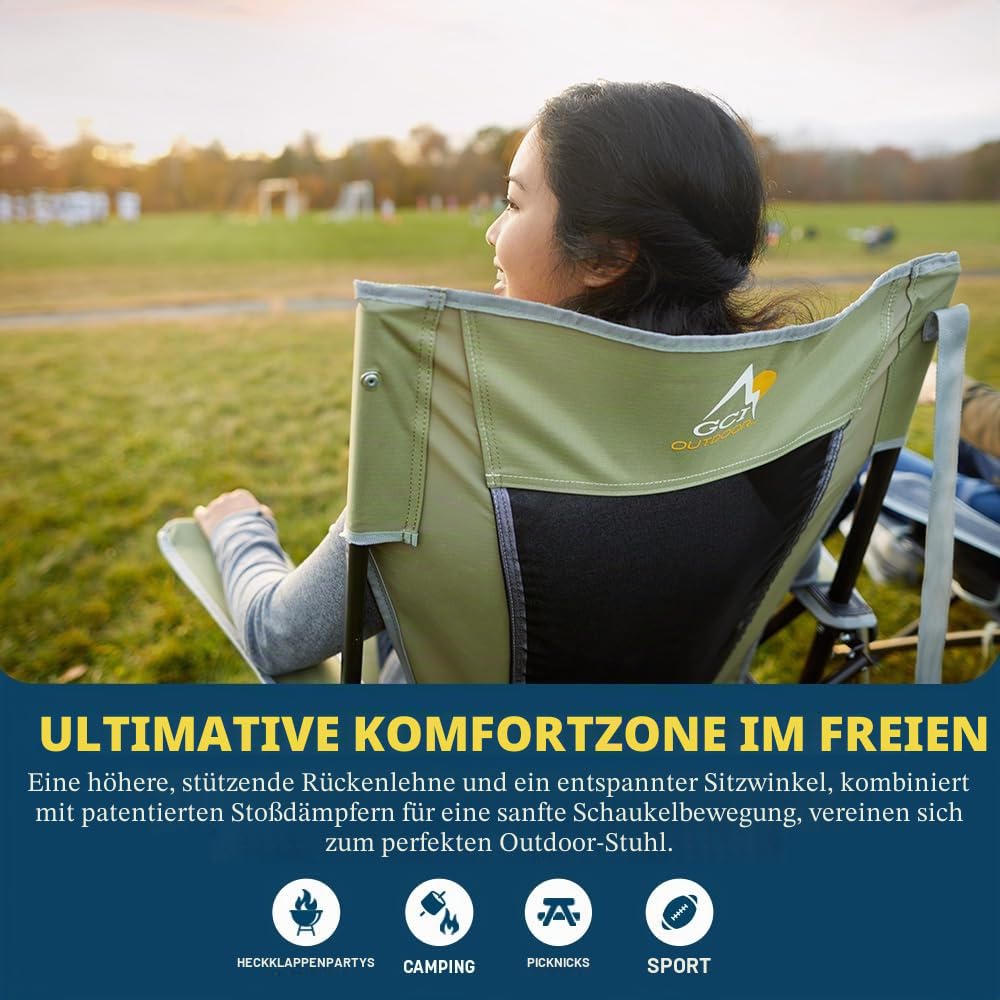 GCI Outdoor Comfort Pro Rocker Campingstuhl | Tragbarer klappbarer Schaukelstuhl mit robusten Armlehnen & Getränkehalter Königsblau