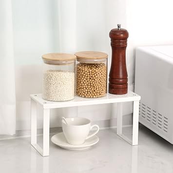 Stackable Kitchen Cupboard Organiser Shelf Insert, Metal Cabinet Storage Shelves Storage Rack for Pantry, Countertops, Fridge (Small)
