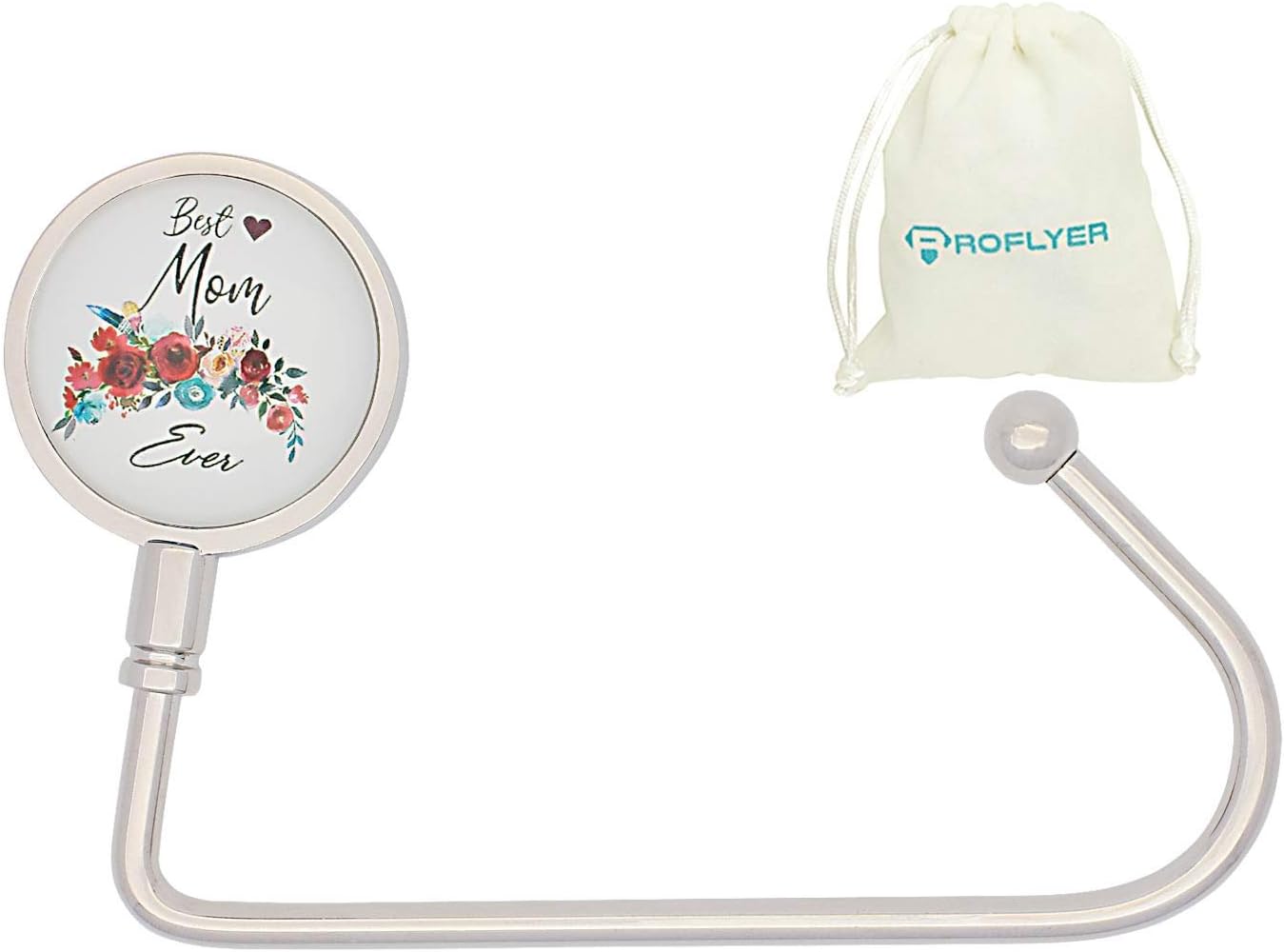 ROFLYER Purse Hook Hanger for Table Bar Long Handbag Hanger Bag Hanger with Velvet Pouch (Best Mom Ever)