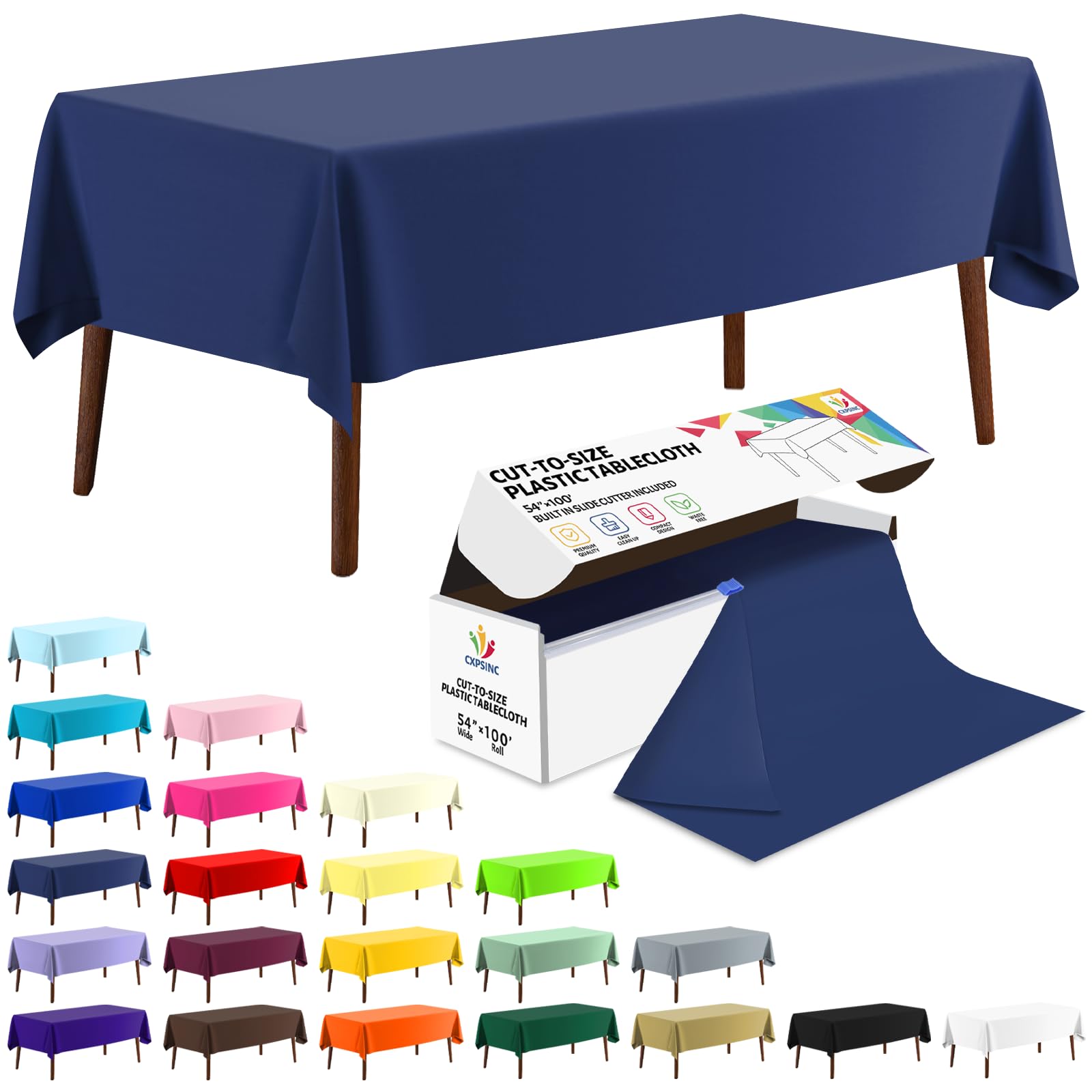 Nappe jetable plastique imperméable bleu marine rouleau 30m avec cutter coulissant pour mariage