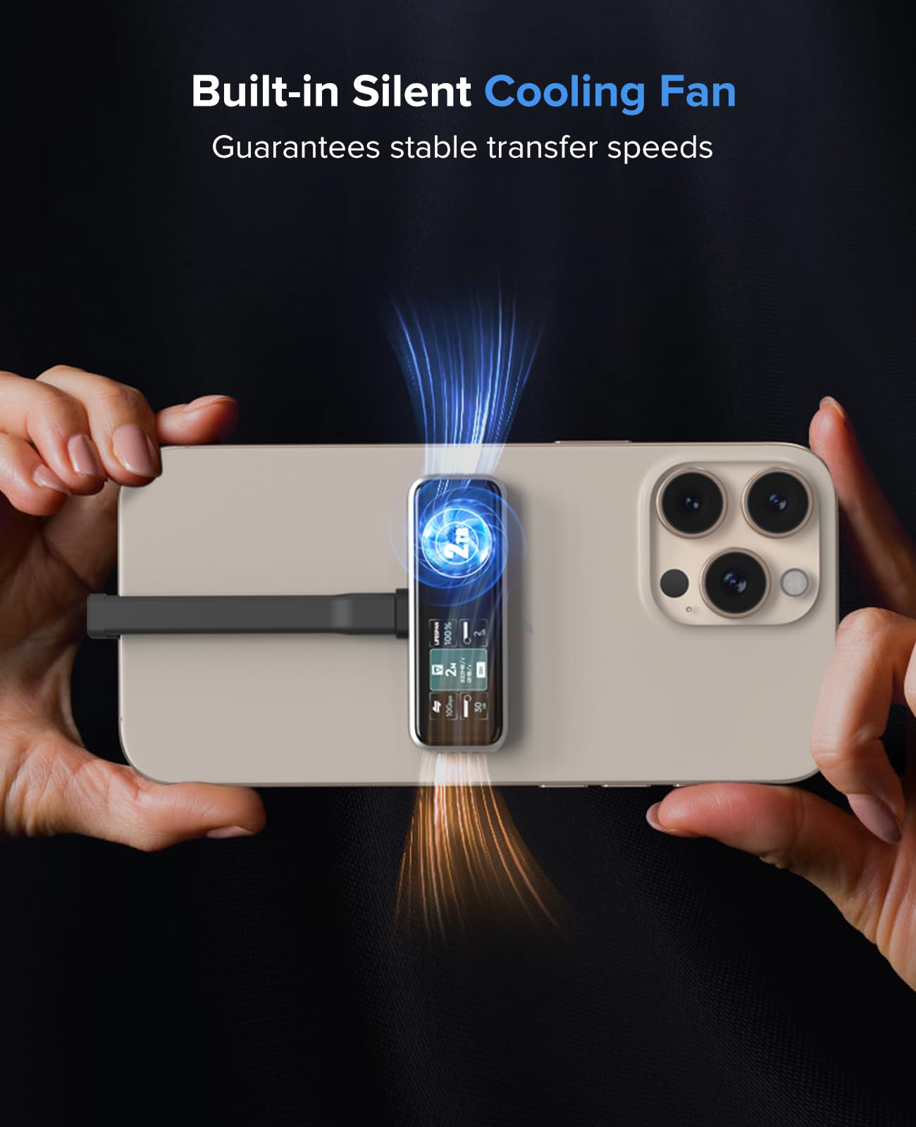 ZIKE Z791C Magnetic Portable SSD 2 TB, Externer SSD-eingebauter Lüfter, 4K 120fps ProRes-Videoaufnahme, USB3.2 Gen2 bis zu 990MB/s, Unterstützt PD3.0-Port 27W Laden Kompatibel mit iPhone 17/16/15