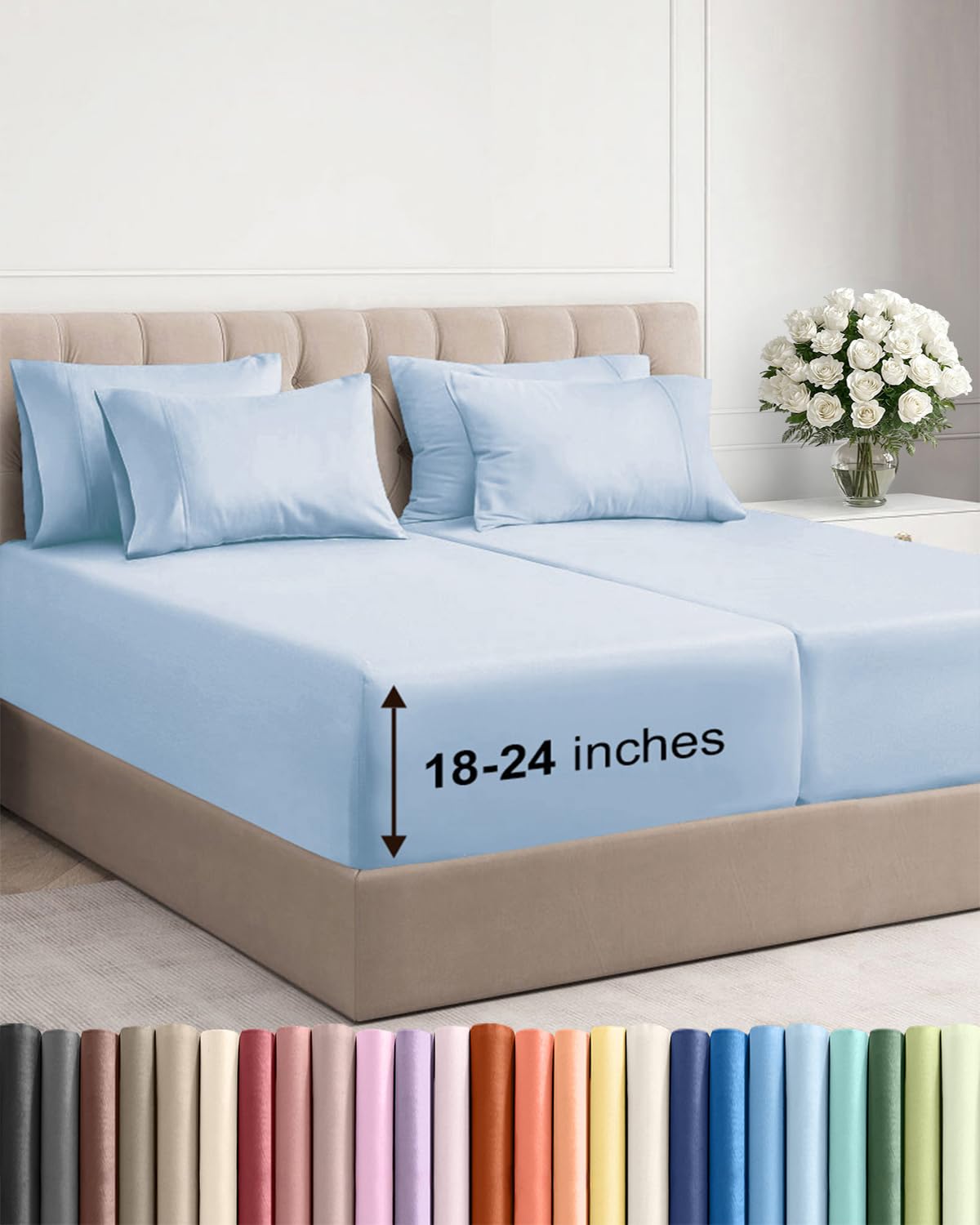 CGK Extra Deep Split King Sheet Set - 7pc Cooling Sheets - Sky Blue