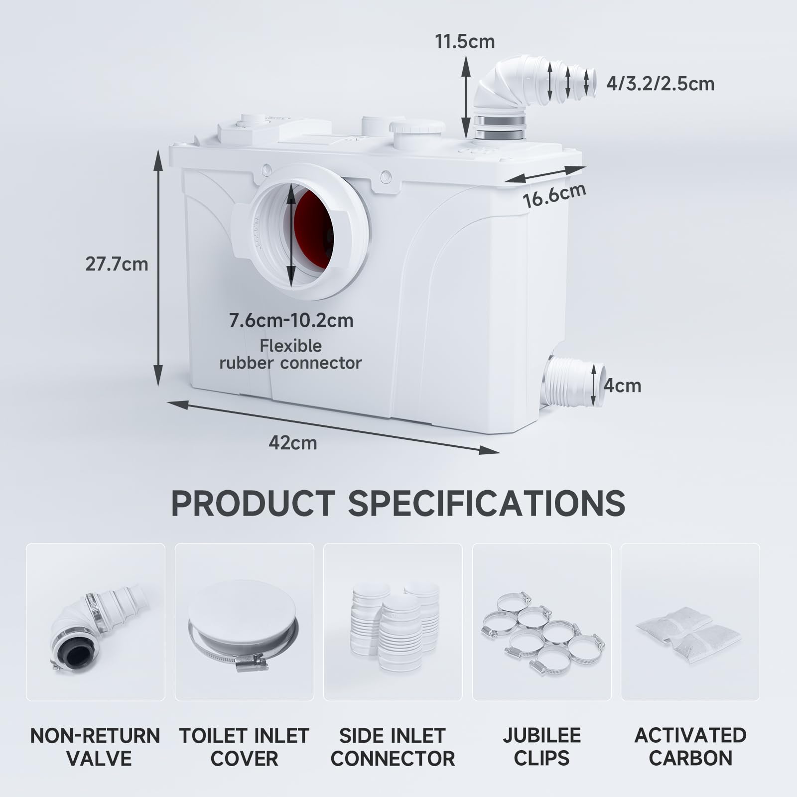 700W Hebeanlage Kompakte Abwasserpumpe, 190 L/min, 4 Zuläufe und 2 Ausgänge, Fäkalien Abwasserpumpe für WC, Dusche, Waschbecken