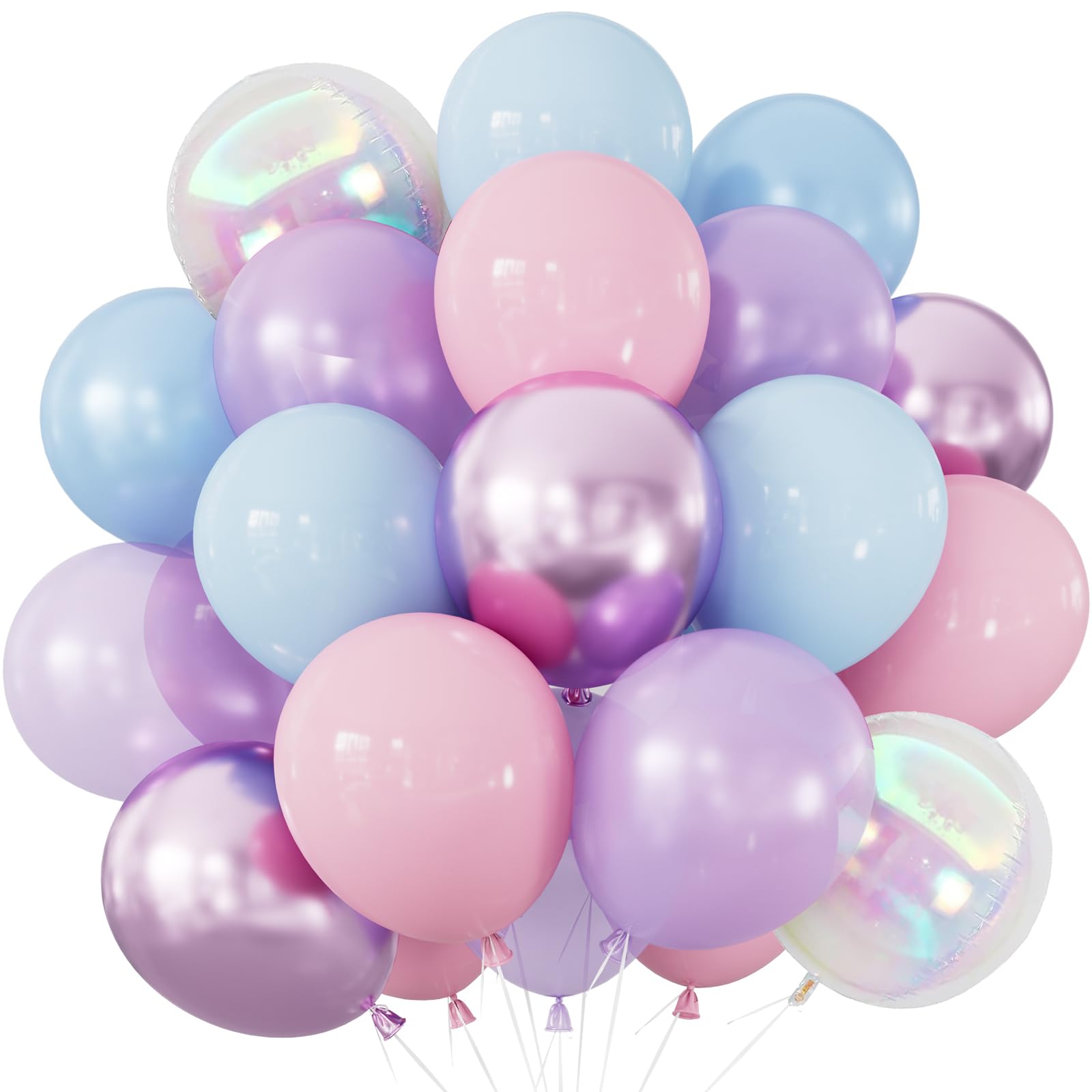 Adeyoo Pink Blue Purple Balloons, 50 Pcs 12 Inch Iridescent Mermaid Balloon