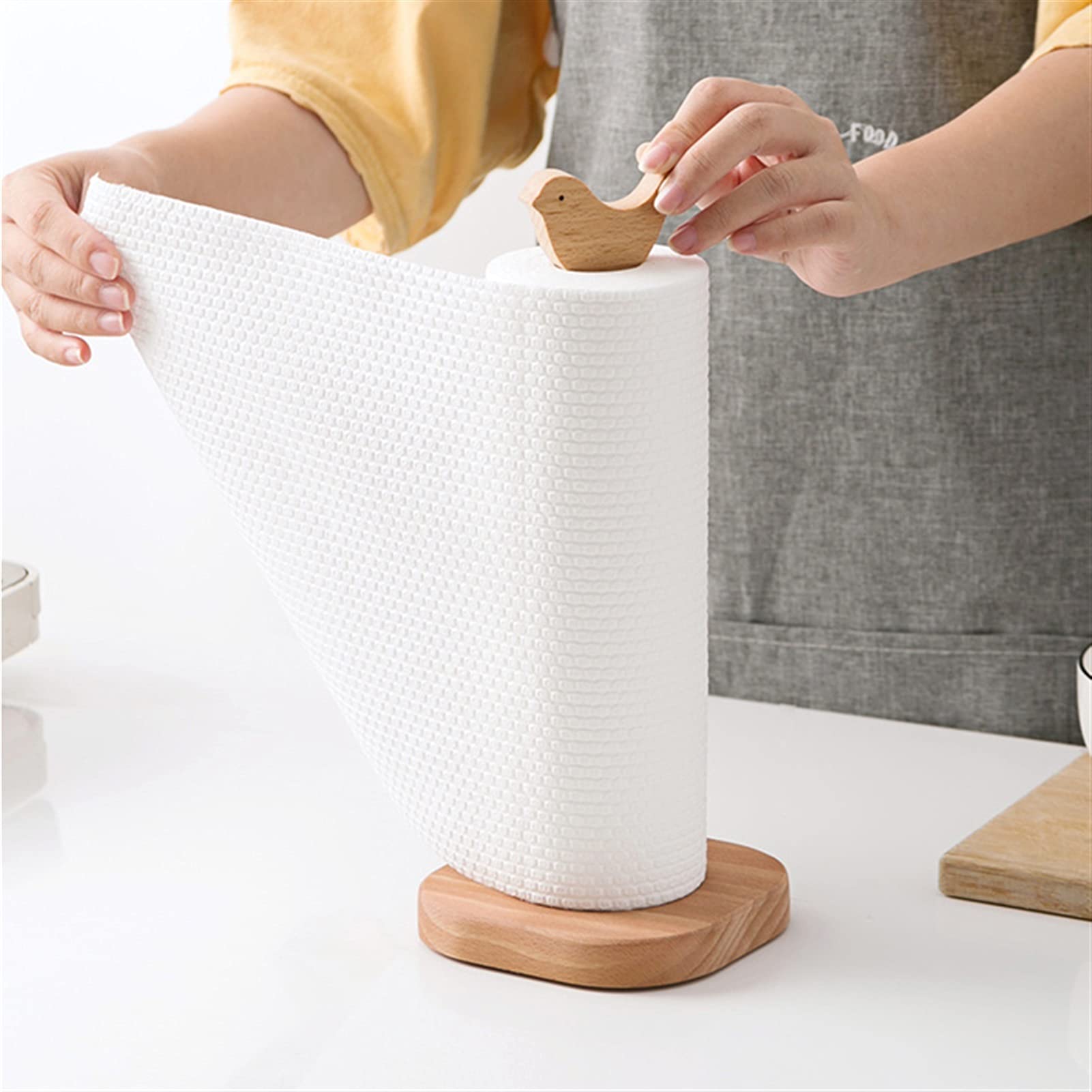 Porta asciugamani di carta in legno da appoggio, organizer verticale per di carta, con base antiscivolo, organizer per asciugamani da cucina, per armadio, tavolo, bagno