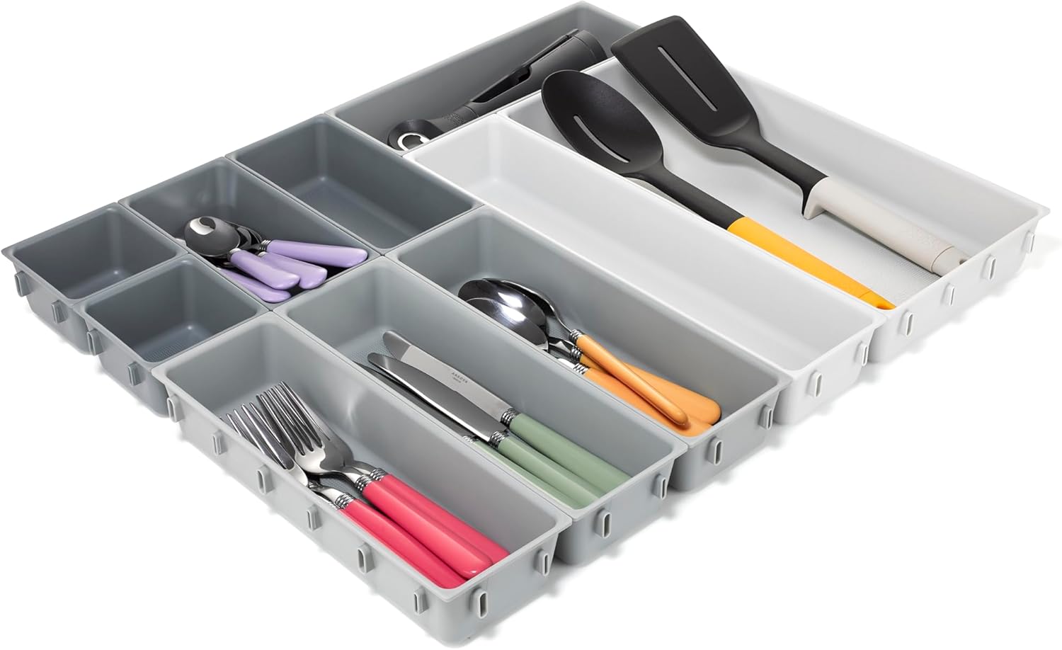 Joseph Joseph Blox 10-Piece Storage Tray Set for Cosmetics, Stationery, Flatware and Utensils, Drawer Organizer, Recycled Plastic
