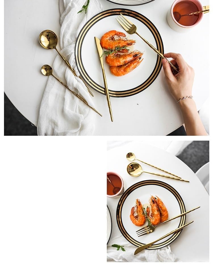 Juego de Cubiertos de Plata, 5/20/30/40/50/60 Piezas, Estilo Retro portugués, de Acero Inoxidable 304 en Oro Rosa. Incluye Cuchillo, Tenedor y Cuchara para Carne. Oro Rosa: 40 Piezas para 8 Personas.