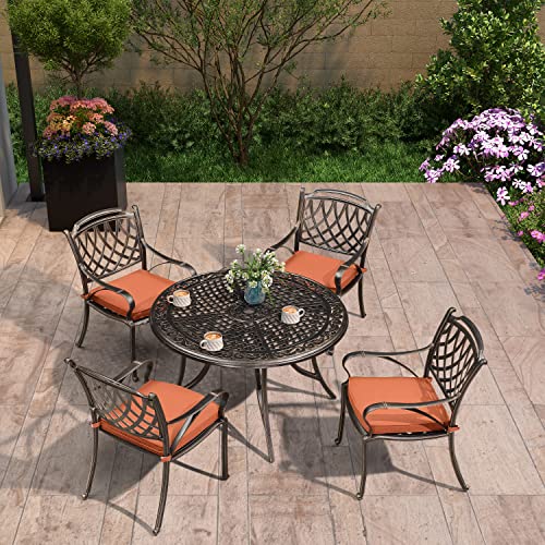 Purple Leaf Patio Dining Set Cast Aluminum 5-Piece Patio Furniture Set With 4 Dining Armchairs And 47" Round Table, 4 Cushions Included, For Lawn Yard Garden, Rhombic Brick Red Outdoor Dining Set #TOP8