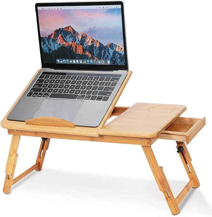 Bamboo Laptop Bed Table, Foldable Bed Table Bed Reading Tray With Vents