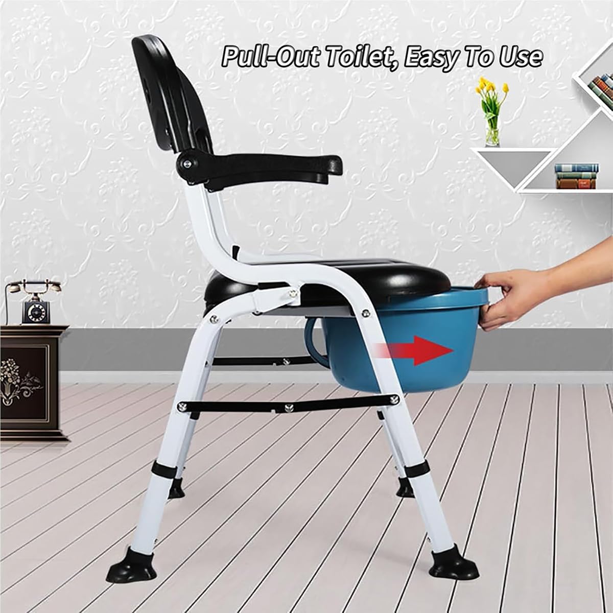 Baño Portatil Silla WC con Ruedas Plegable, Silla Ducha WC para Ancianos con Inodoro, Silla De Ducha con Ruedas, Silla WC Personas Mayores, 136 Kg