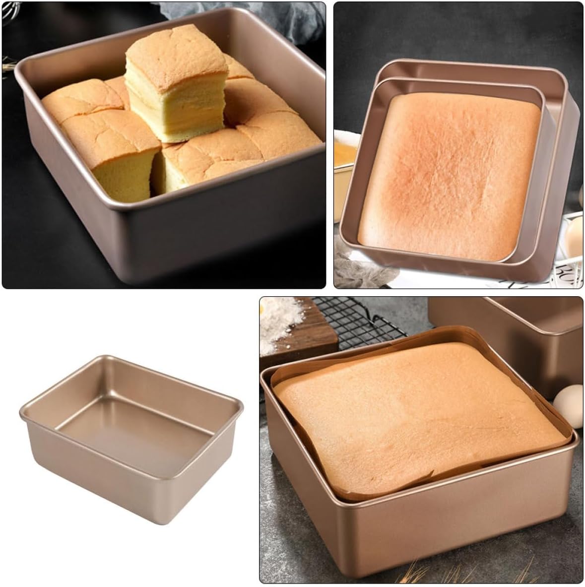 Square Stainless Steel Cake Pan with Non Stick Coating, Golden
