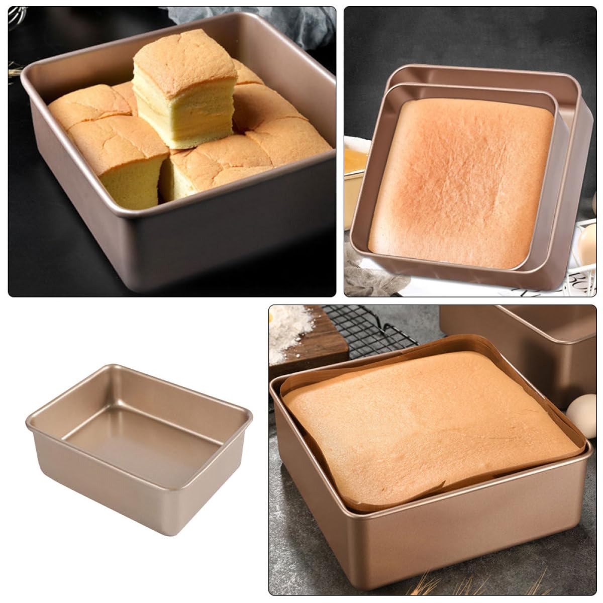 VANZACK Molde Cuadrado Fácil Desmolde para Pasteles de Acero Inoxidable Dorado Antiadherente y Multiuso Adecuado para Pizza y Snacks en Cocina