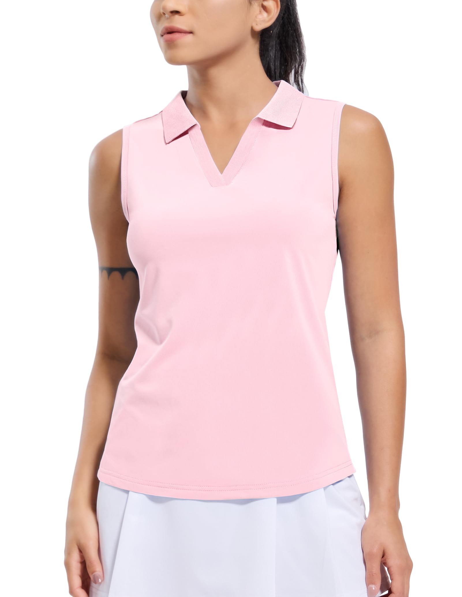 MIER Women's Sleeveless Golf Polo Shirts Dry Fit Collared Tank Tops V Neck Ribbed Athletic Tennis Shirt, Moisture Wicking