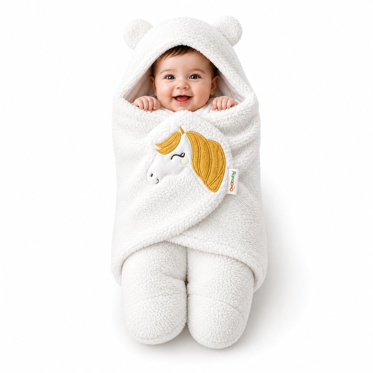 OYO BABY Ultra Soft & Breathable Fabric | Wearable Hooded Swaddle Blanket for Newborns | Sleeping Bag Style Wrap | Keeps Baby Warm & Secure | Easy to Use | 0–6 Months (72x68 cm) | Unicorn White-picture-11