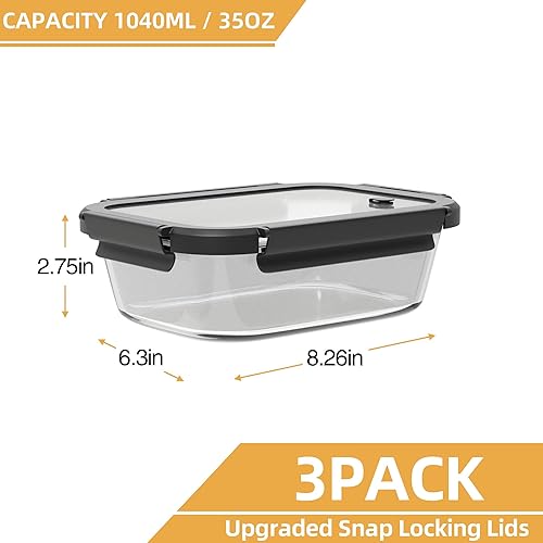 Miniatura 3 de BYLWORKOUT - Recipientes de vidrio para preparación de comidas, paquete de 3 recipientes de almacenamiento de alimentos de borosilicato con tapas