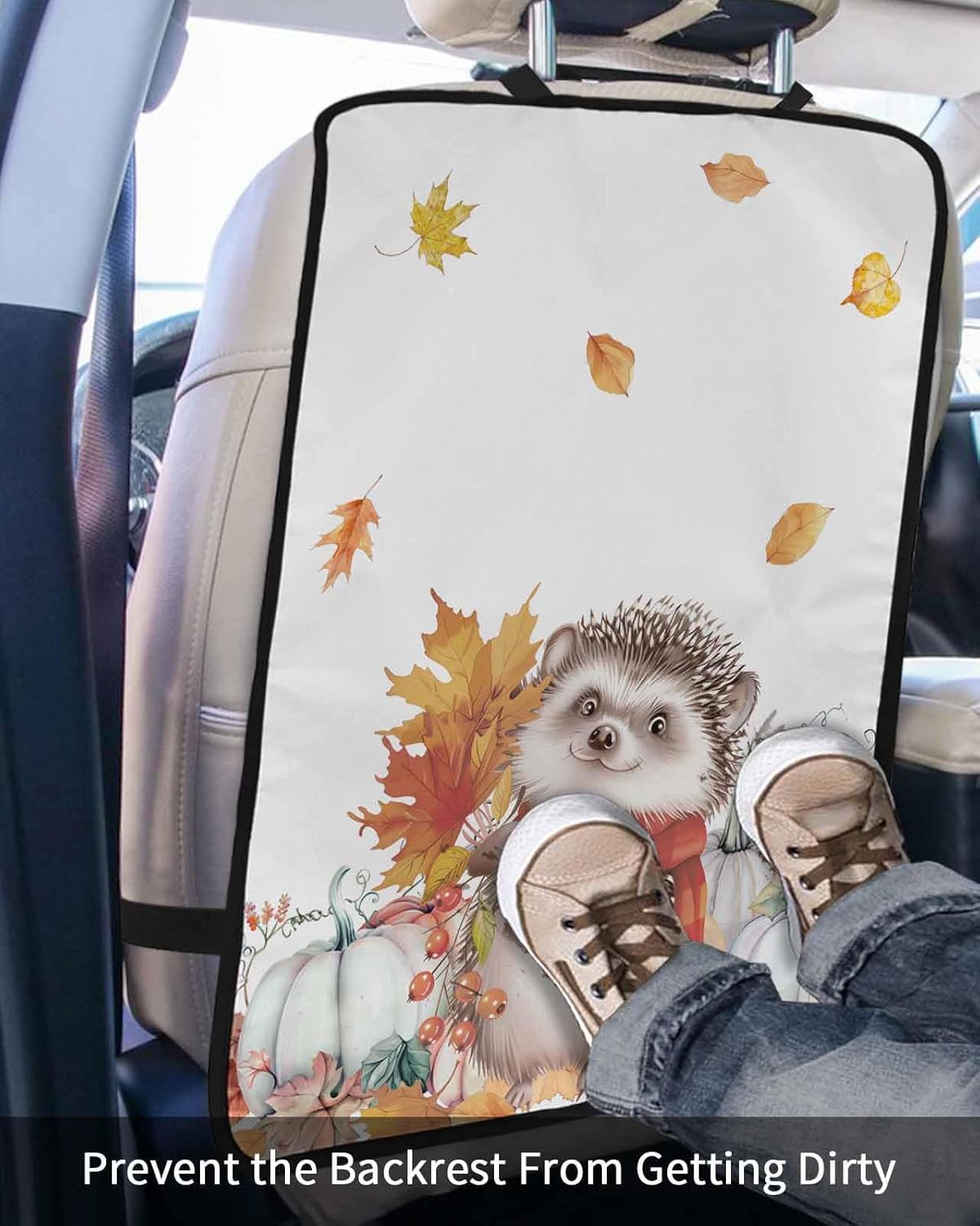 T&H XHome Car Seat Protector, 2 Pack Kick Mats Back Seat Protector Fall Animal Thanksgiving Pumpkin Hedgehog Leaves Waterproof Backseat Cover for Kids Universal Fit Automotive Interior Protectors