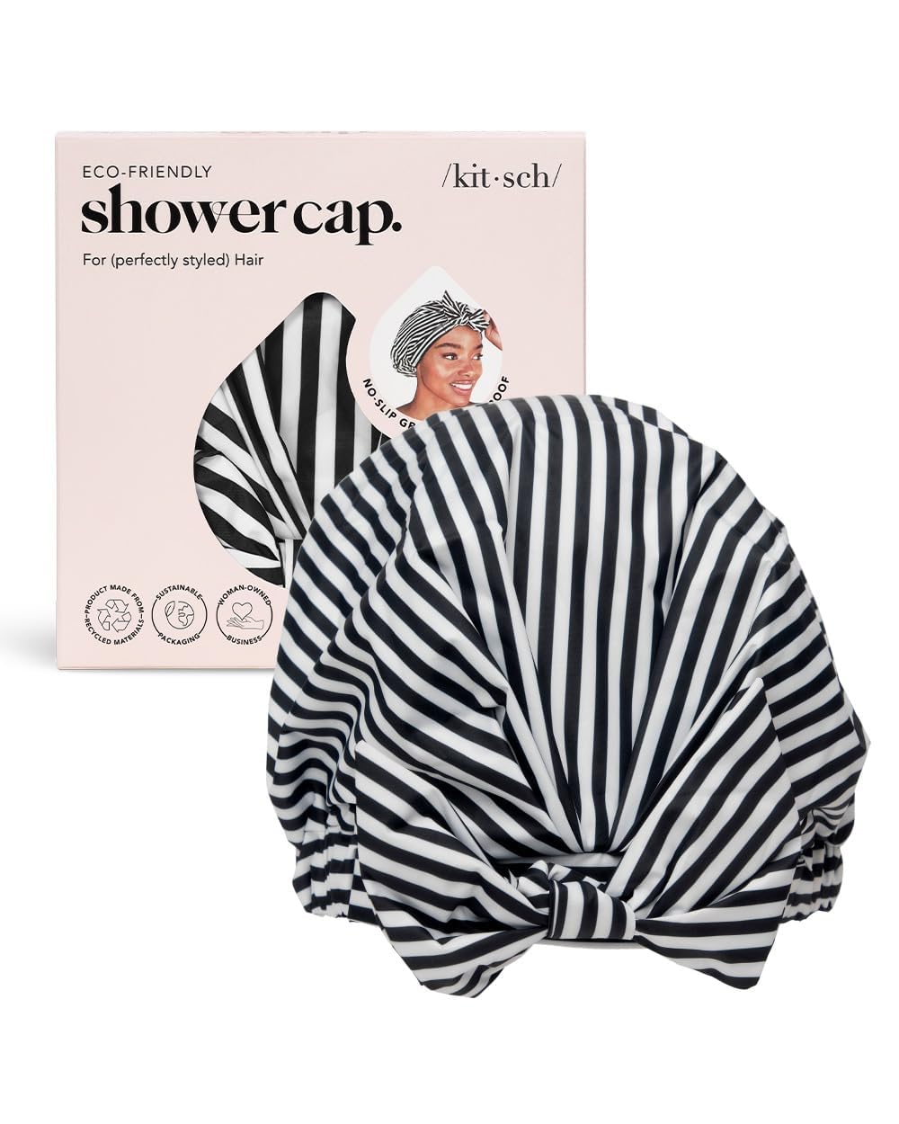 Kitsch Luxury Shower Caps for Women Reusable Waterproof - Large Shower Cap for Women and Men, Non-slip, Quick-dry Hair Cap for Long & Short Hair, Comfortable and Stylish Design - Stripe - Image 8