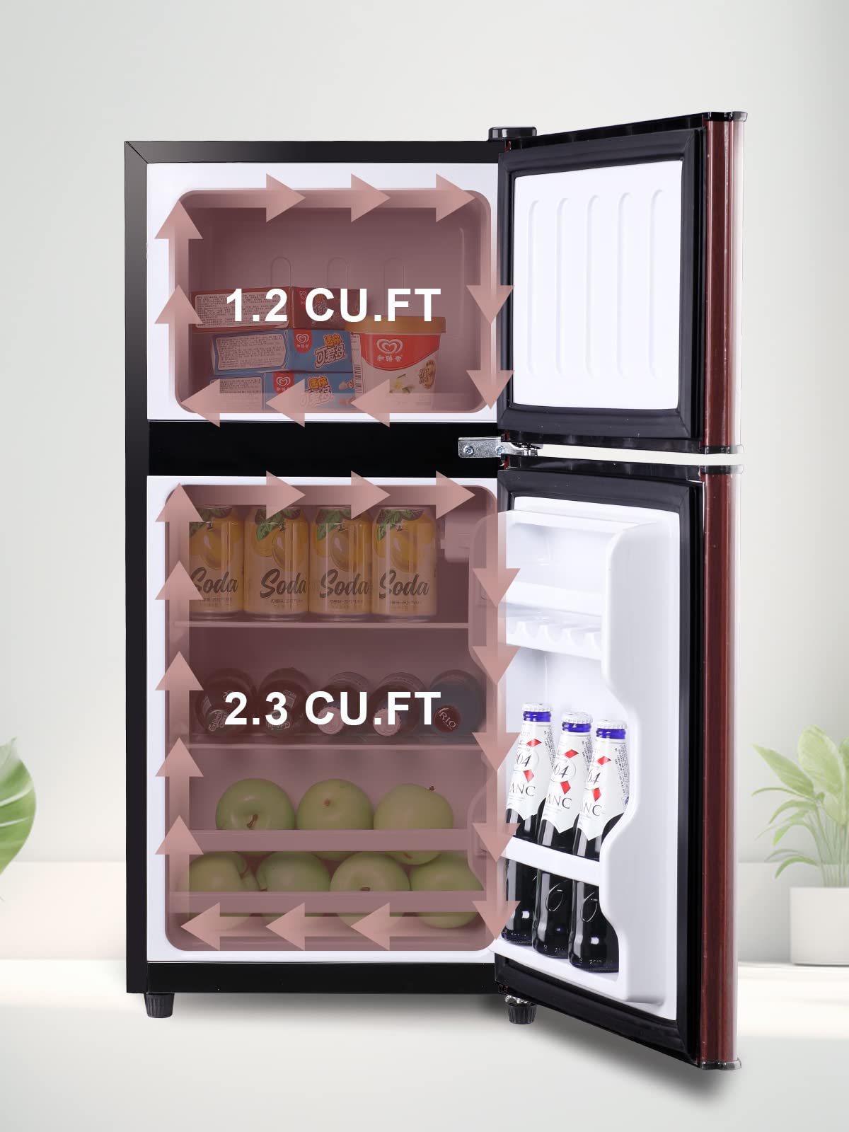 KRIB BLING Compact Refrigerator Mini Fridge with Freezer,7 Level Adjustable Thermostat Removable Shelves Small Refrigerator for Office Dorm Apartment 3.5 Cu.Ft Wood on Fridge.com
