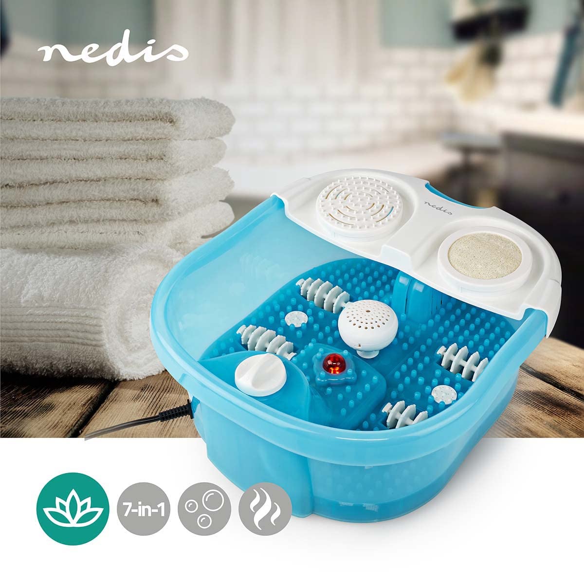 Nedis Baño con burbujas para pies | 1 ajuste de calor | 3 modos de masaje | azul/blanco