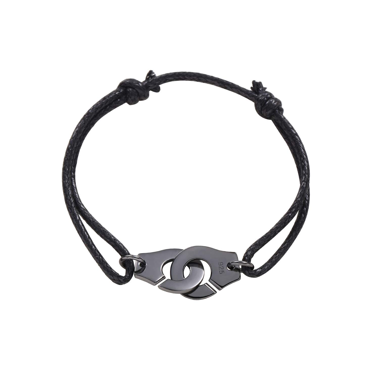 Jewerly Sterling Silver Handcuff Rope Bracelet for Women Men 925 Silver Bracelet (Rope Color : Black)