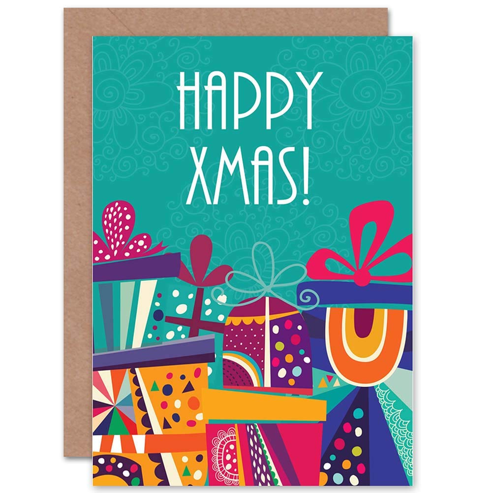 Artery8 - Greeting Card - Christmas Xmas Stack Of Presents - Blue