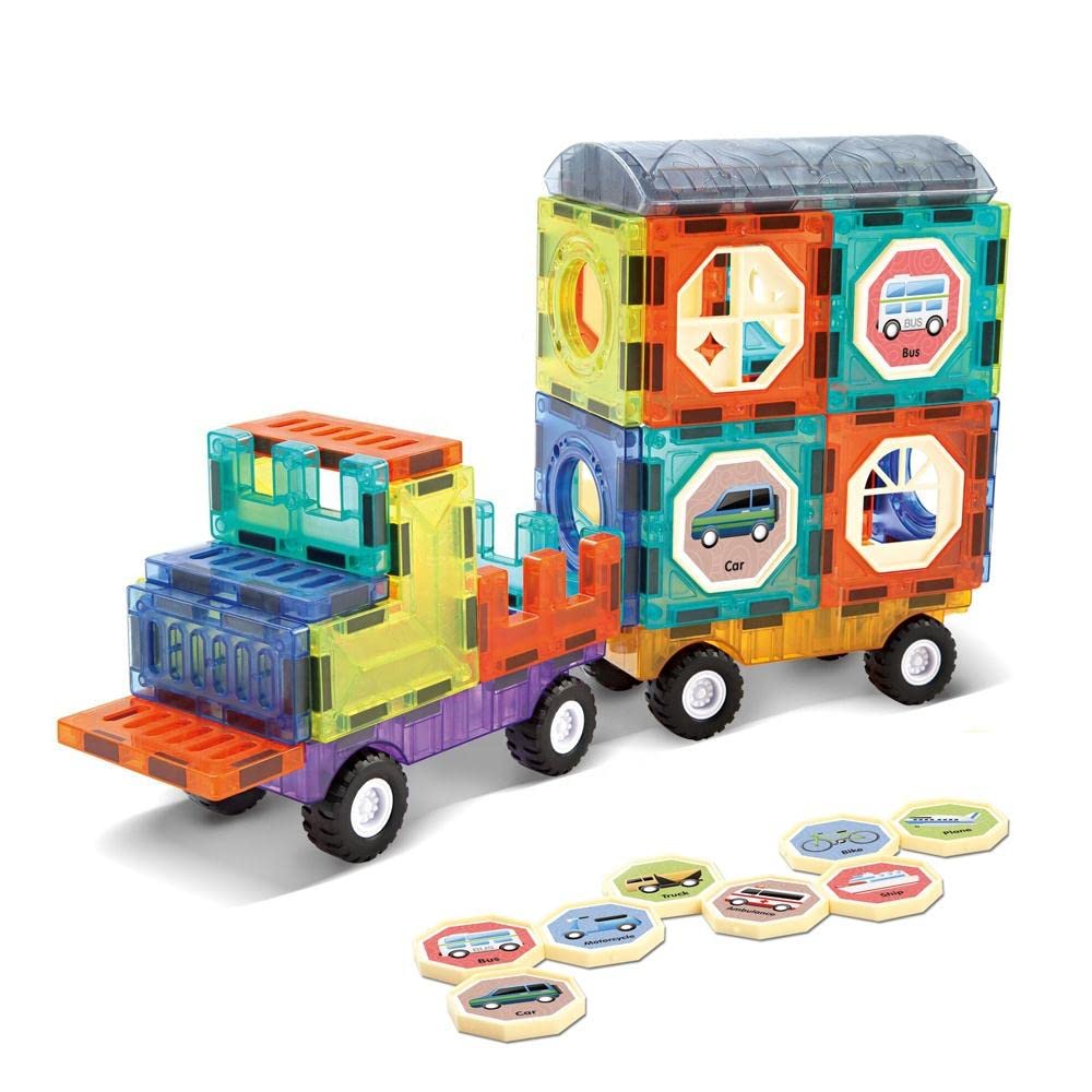 HAPPY HUES® Magnetic Tiles & Blocks 41 Pcs -Kids STEM Learning Building Block Set- Educational Toys for Boys Girls 3 4 5 6 7 8 9 - (Multicolor)