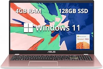 ASUS Vivobook Go 15.6" FHD Laptop, Intel Pentium Silver N6000, 4GB RAM, 640GB SSD Drive, Intel HD Graphics, HD Webcam, Wi-Fi 5, with 1-Year Office 365, Win11, Pink