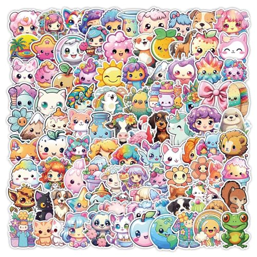 Pegatinas Kawaii, 100 Uds Pegatinas Infantiles, Stickers Animales Cute, Pegatinas Vinilo Impermeable, Diseño de Animales Big Eye, para Maleta, Monopatín, Ordenador Portátil, Botellas de agua