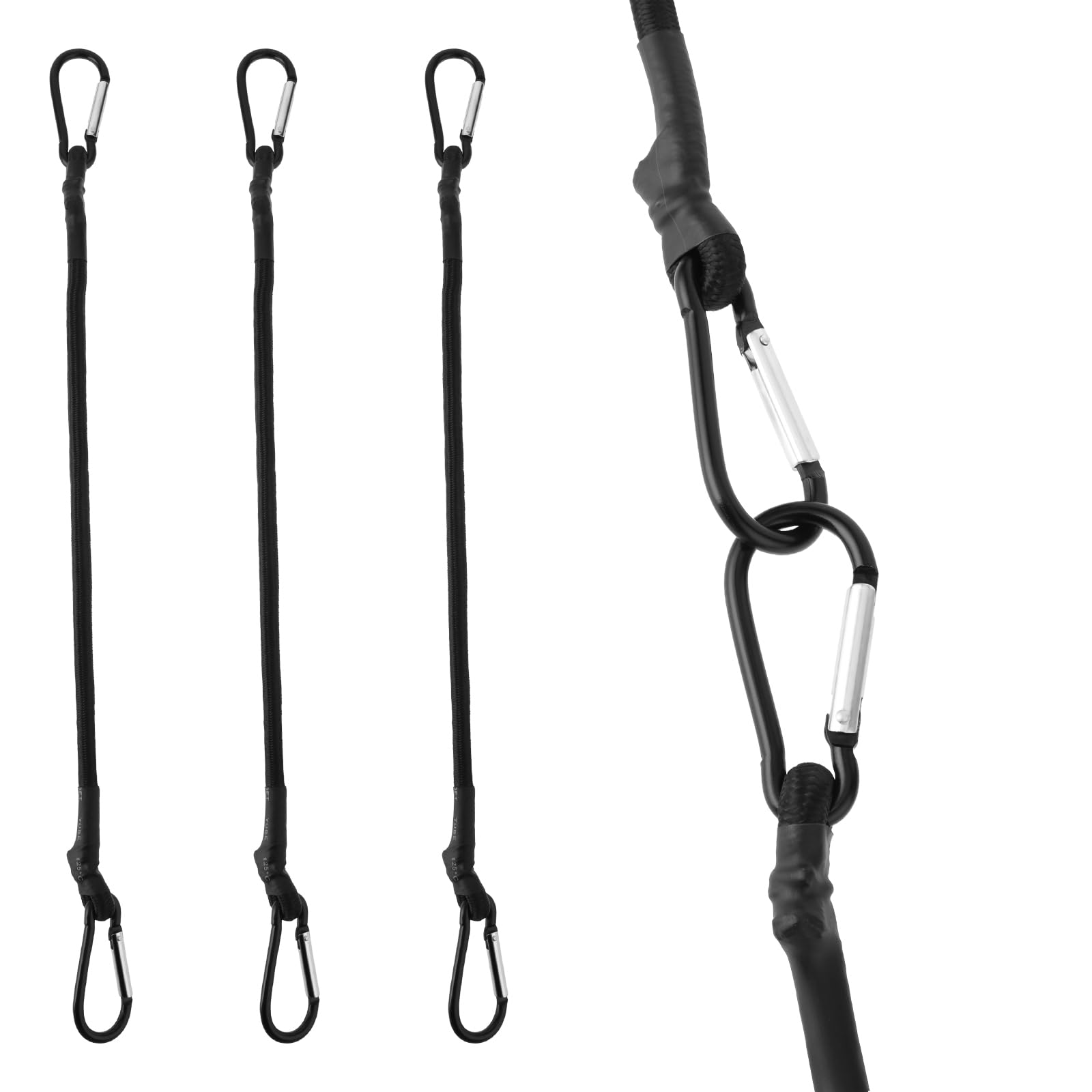 8 Pcs Heavy Duty Carabiner Bungee Cords - 36 Inch, 190 LB Break Strength, Black/Yellow, UV Resistant - View #6
