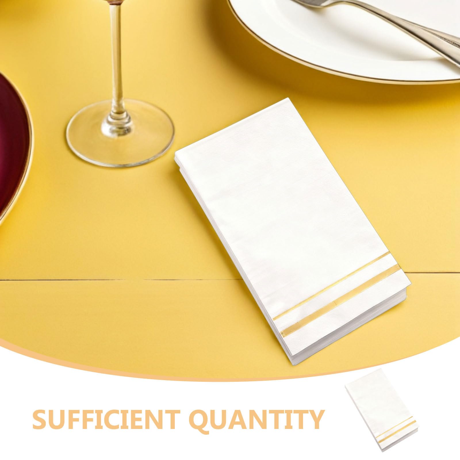 ABOOFAN 100 Servilletas de Papel Color Marfil Borde Dorado Absorbentes y Elegantes para Bodas, Despedidas de Soltera y Fiestas Obsequios