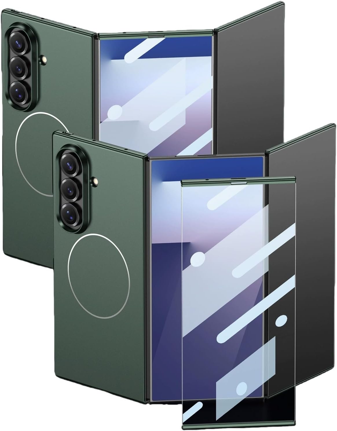 Case for Samsung Galaxy Z Trifold Magnetic Shockproof, Slim Hard Matte PC Cover with Front Tempered Glass Screen Protector, Electroplated Frame, Wireless Charging Compatible(Green)