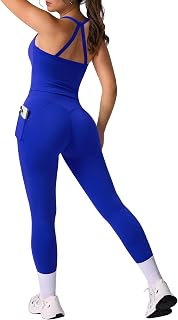 Cross Back Workout Sets for Women 2 Piece Padded Tank Tops Hidden Scrunch Leggings Gym Outfits with Pockets