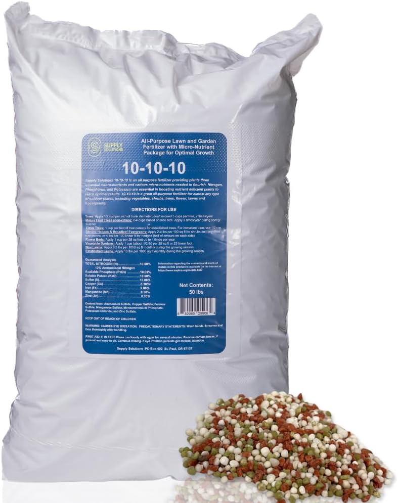 10-10-10 Complete Lawn & Garden Granular Fertilizer with Micronutrients – Balanced NPK Plant Food for Soil Health, Blooms & Roots – Safe for Vegetables, Fruits, Lawns (50 Pounds)