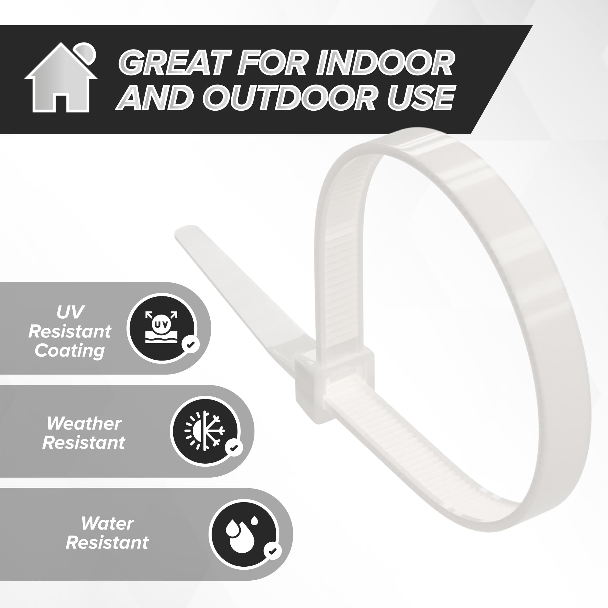 Lot De 100 Attaches éclair Solides En Nylon Blanc De 17,8 Cm | Pour Intérieur Et Extérieur – Aucun Outil Nécessaire – Fabriquées Aux États-Unis