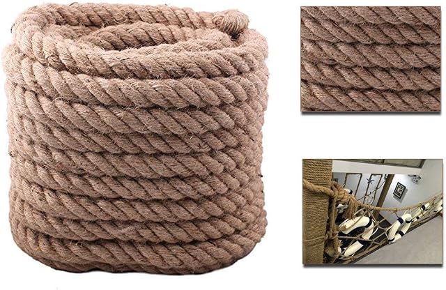 [26MM Diameter] Hemp Rope Decking Twine Jute Rope Cord 4 Strand Super Strong 26mmx30m Tug Of War Garden Camping Decking Rope String for garden, village, DIY Arts&Crafts decoration, party game-98.4Ft