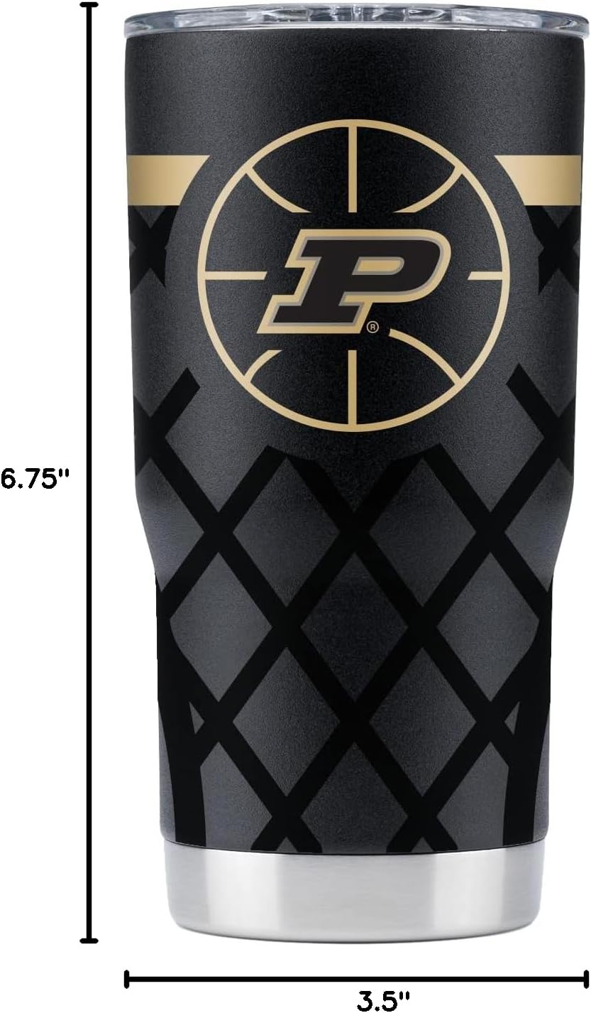 Gametime Sidekicks Purdue 20oz Black Tumbler - Officially Licensed, 18/8 Stainless Steel, Double-walled, Vacuum-insulated, UV LED Printed Logos, Sweatless, Stays Hot/Cold - Basketball Net Wrap - Image 6