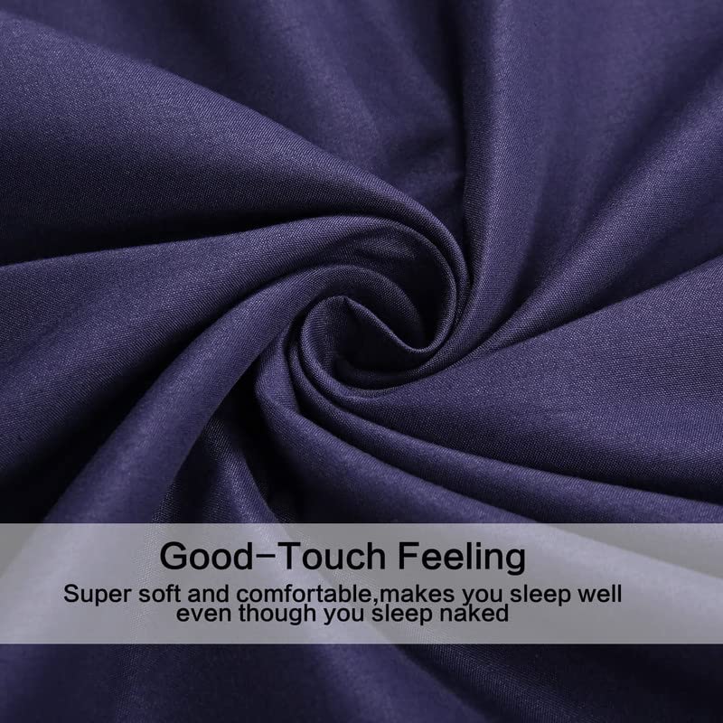 Image of Single Bed Super Solid Plain Bedsheet Cotton Microfiber with 1 Pillow Covers Navy Blue