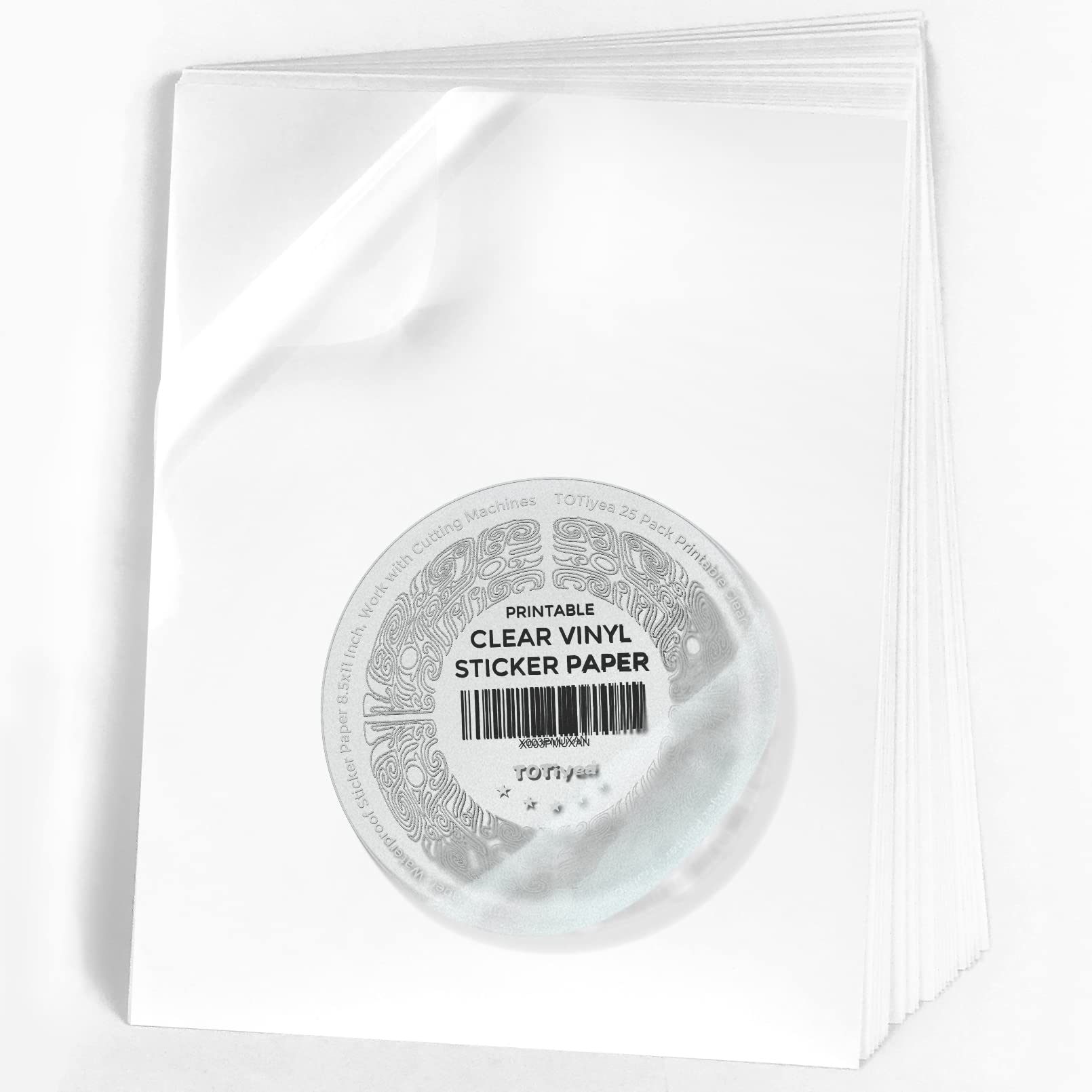 TOTiyea25 Pack Translucent Printable Vinyl Sticker Paper for Inkjet Printer, Translucent Sticker Printer Paper, Waterproof Sticker Paper 8.5x11 Inches 丨Create Your Own Stickers, DIY stickers