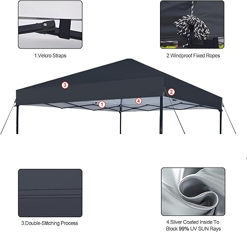 Vista 25 de Joramoy Cubierta superior de repuesto de toldo de 10 x 10 pulgadas, cubierta superior impermeable con cuerdas, toldo instantáneo, cubierta plateada