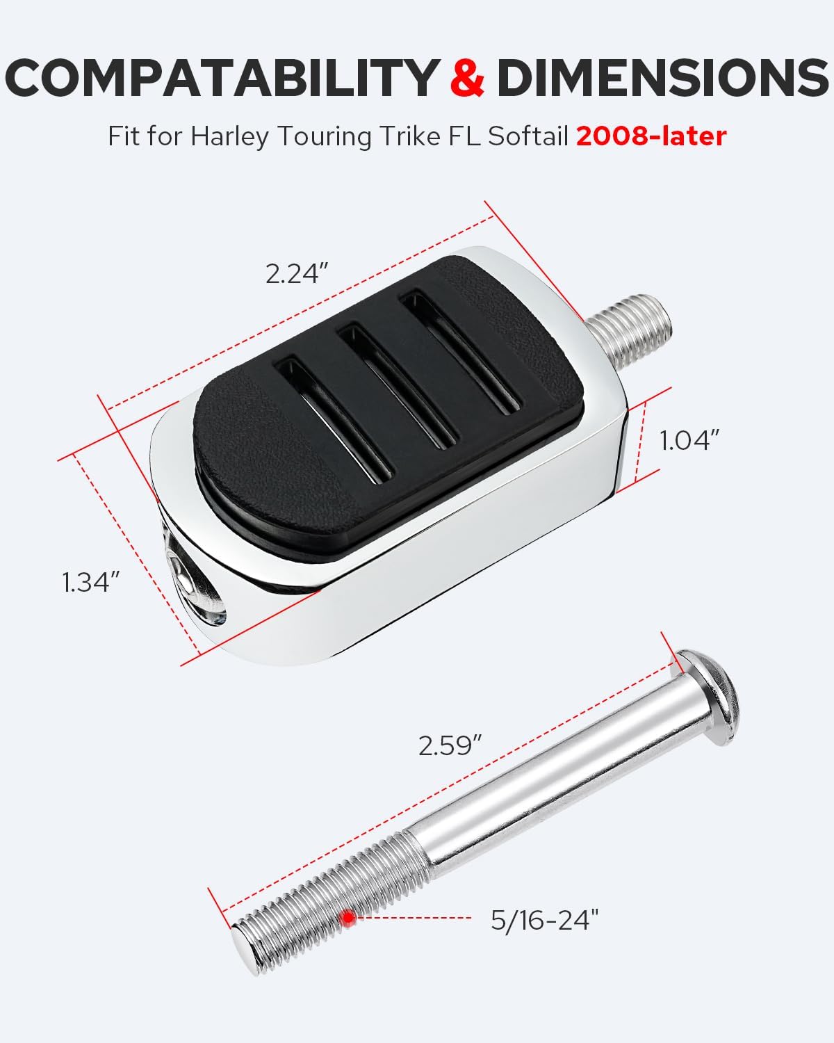 Benlari Heel Toe Shifter Pegs, Streamliner Front Rear Shift Lever Foot Pegs Fit for Harley All models 2008-later Touring Street Glide Road King Road Glide Trike FL Softail Dyna Sportster, Chrome