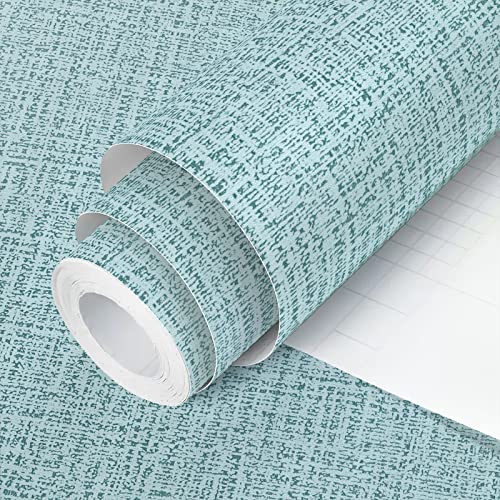 Papel tapiz de tela sintética para despegar y pegar, color verde azulado, 17.7 x 393.0 pulgadas, papel tapiz de tela texturizada, papel tapiz autoadhesivo extraíble para decoración de gabinetes y