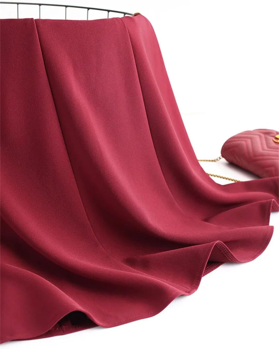 Women High Waist Lady Pleated Twill Knit Skirt Female Mid-Long Skirt