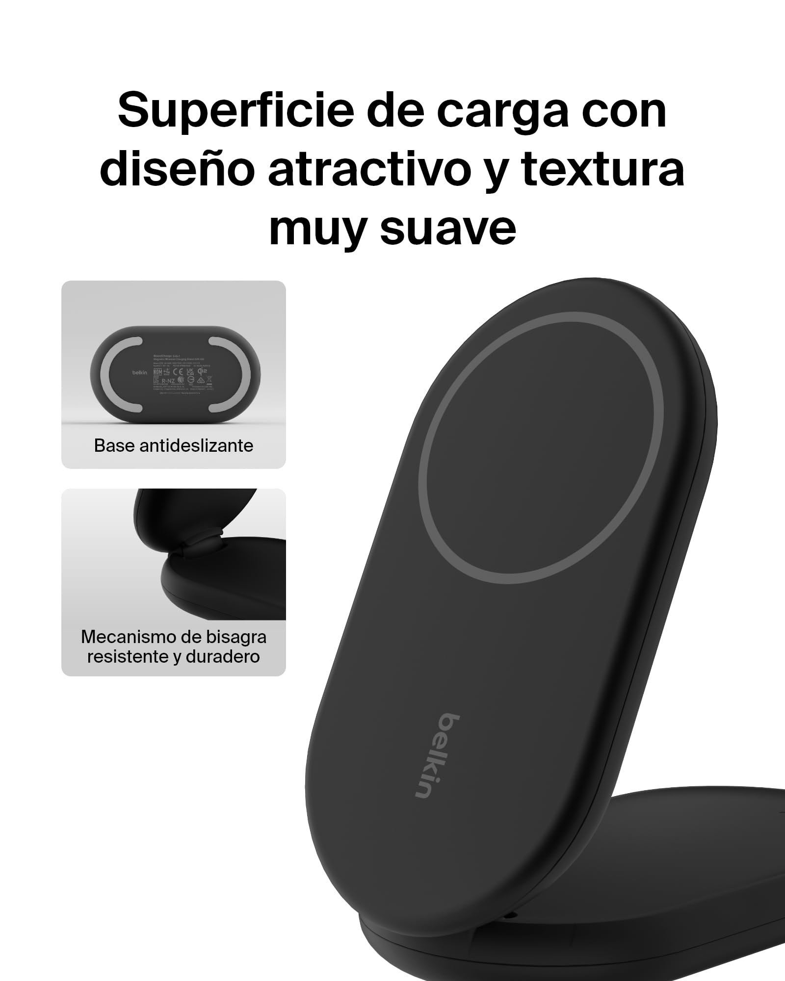 Belkin BoostCharge Cargador Magnético Plegable Qi2 15W, Estación de Carga Inalámbrica Compatible con MagSafe, Carga Rápida para iPhone 17, Air, Pixelsnap, Base con Soporte Antideslizante - Negro