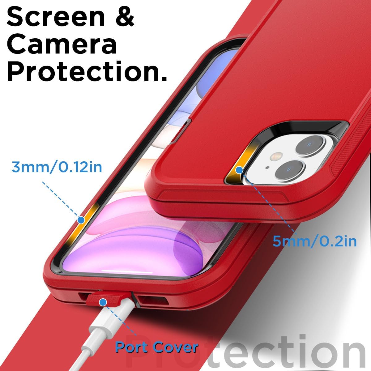 AICase for iPhone 11 Case (6.1), Heavy Duty Drop Protection Rugged Shockproof/Drop/Dust Proof 3-Layer Protective Durable Phone Cover for iPhone 11, Red