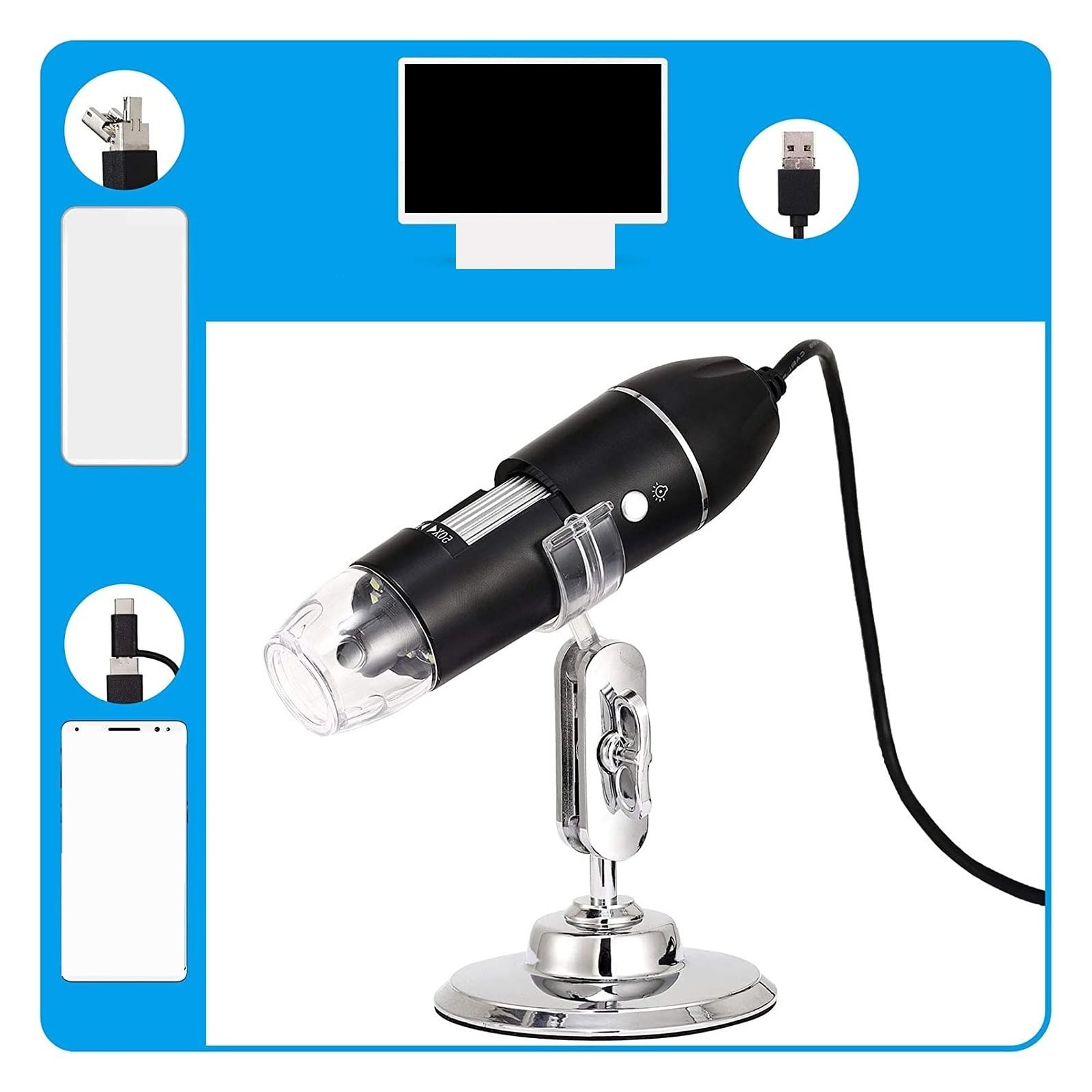 Microscopio Microscopio Digital Microscopio Electrónico con Lupa De Cámara con Zoom De Endoscopio De 8 LED Herramienta ampliamente Utilizada(W01)