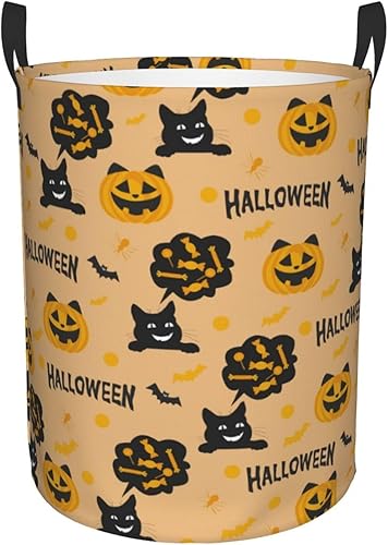 Cesta de lavandería de Halloween, canasta grande plegable con asas, cesta de almacenamiento redonda de fácil transporte, canasta de ropa sucia,
