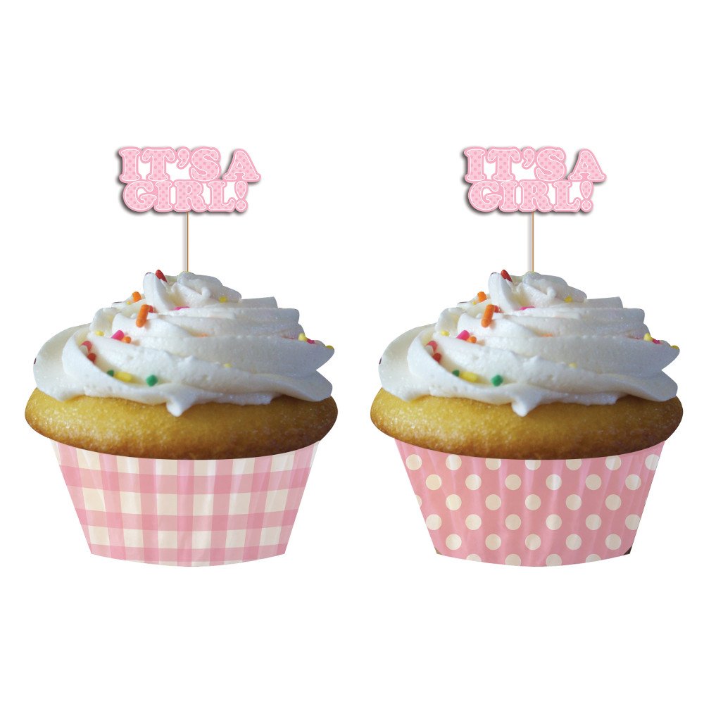 Creative Converting Baby Shower Pink Gingham 12 Count Cupcake Baking Cups with Picks