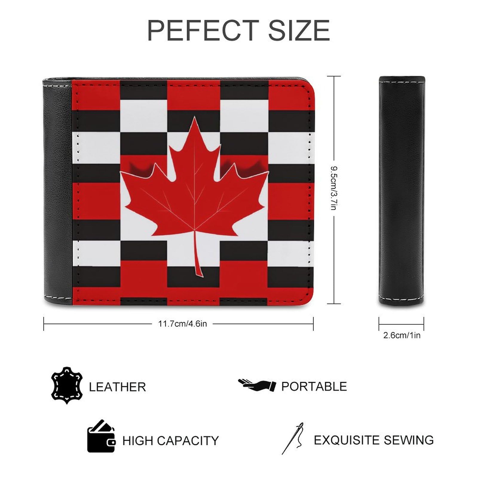 Canada Flag Checkered Funny Billfold Wallet Credit Card Holder Slim Passcase Pouch Purse for Men Women