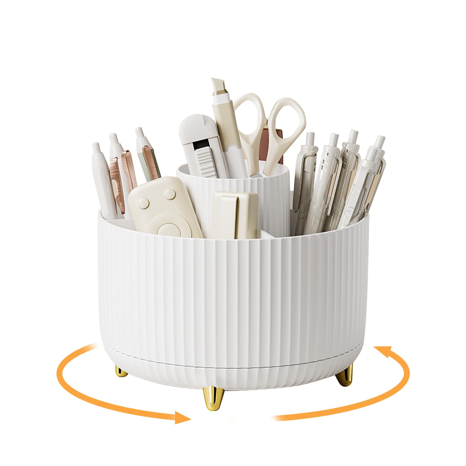 HumbgoRotating Desk Organiser Pen Holder - 360° Degree Pen Holder for Desk Stationary Makeup Organiser with 5 Compartments Pencil Pen Pots for Home Office School Classroom Desk Tidy Stationary