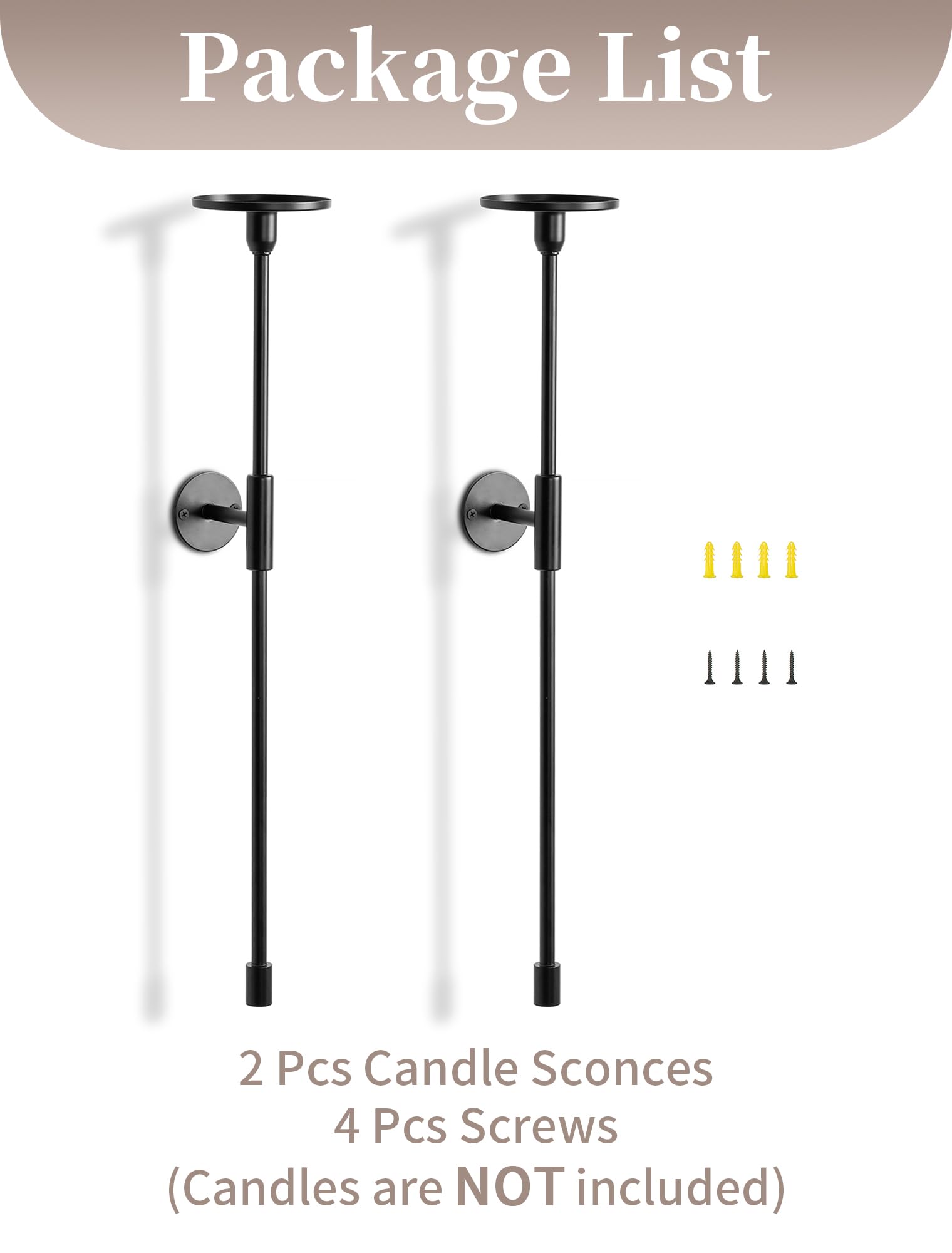 Sziqiqi Portacandele da Parete Nero: Applique da Parete Lunghe 60cm per Candele a Colonna - Candeliere da Parete in Metallo Set di 2 - Decorazione Murale Moderna per Soggiorno Bagno Camino Corridoio